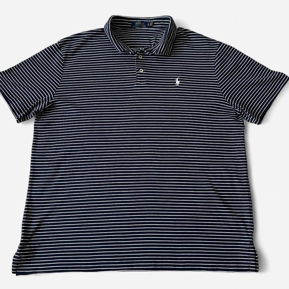 Polo Ralph Lauren Striped Polo Shirt XL Navy White Classic Preppy Minimalist - Picture 3 of 8